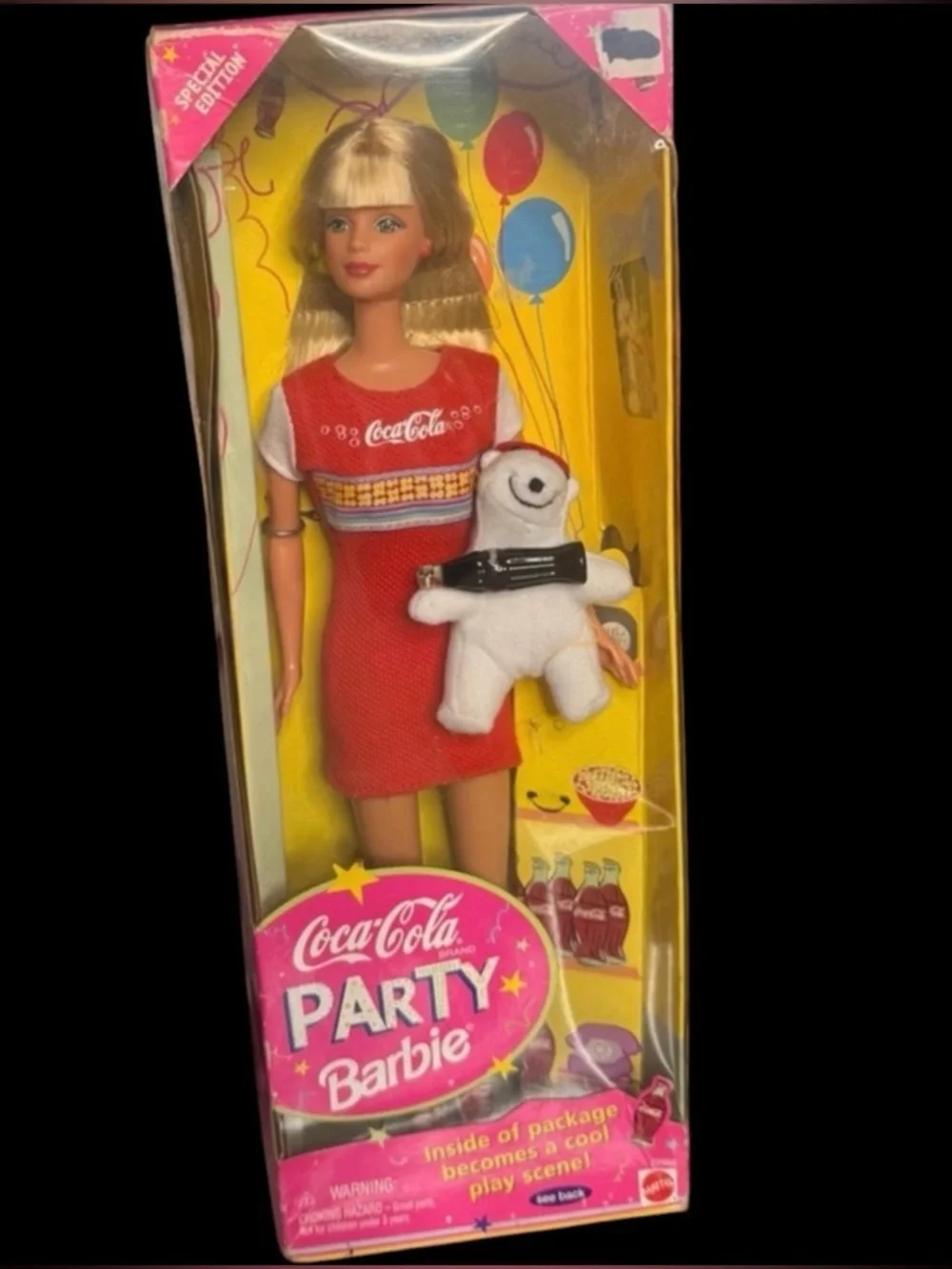 Coca Cola Red and White Party Barbie with Polar Bear Plush